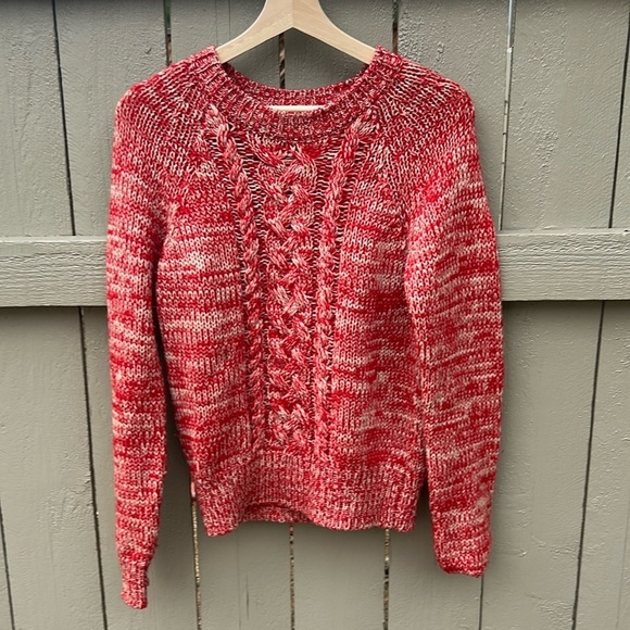 Isabel Marant Etoile Cable Knit Wool Sweater Red and Cream Italian Luxury Sz 38 - Picture 1 of 7